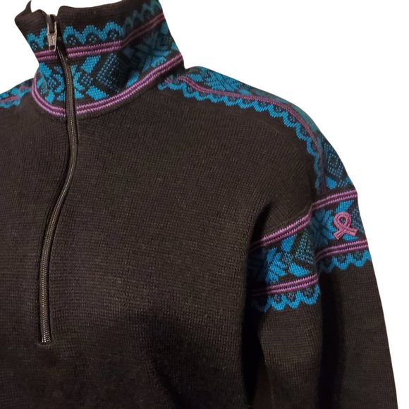 DEMETRE Pure Virgin Wool Black Aztec Trim Sweater Size M - Picture 3 of 8